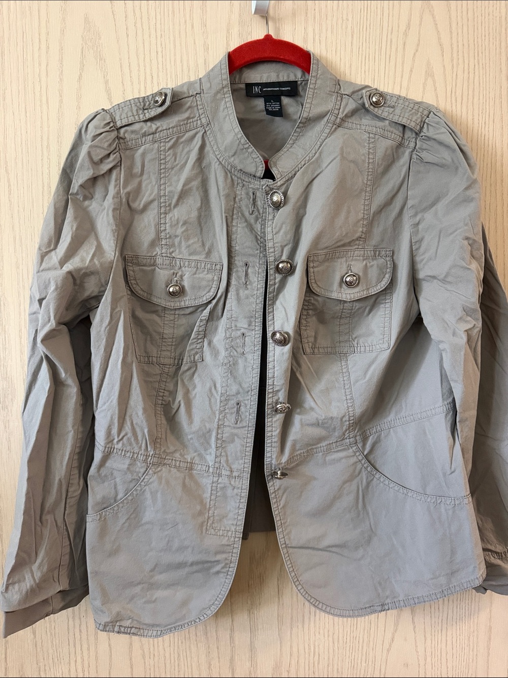 INC International Concepts Light Gray Utility Jacket with Button Front